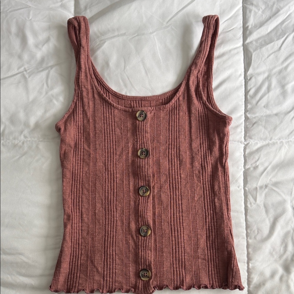 Elegant Button-Front Ribbed Tank Top - Mauve